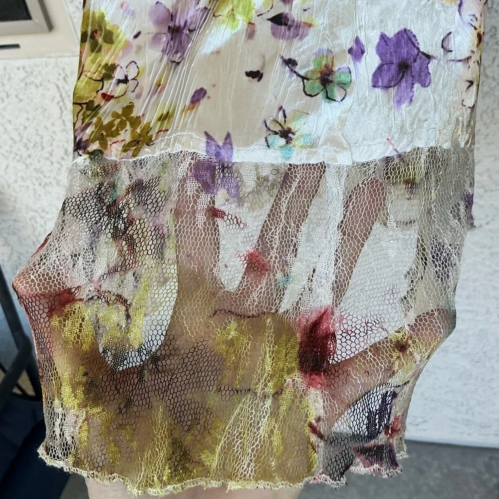 NWOT Komarov Floral Crinkle Lace Satin Midi Dress Large Fit & Flare Keyhole Chic